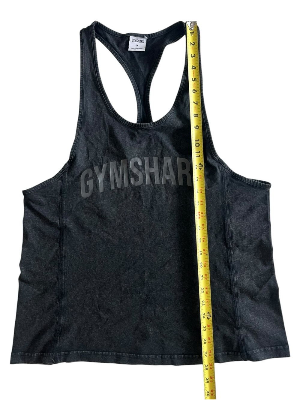 Gymshark Tank Top Mens Medium Power Stringer Workout Acid Wash Black Sleeveless - Picture 5 of 8